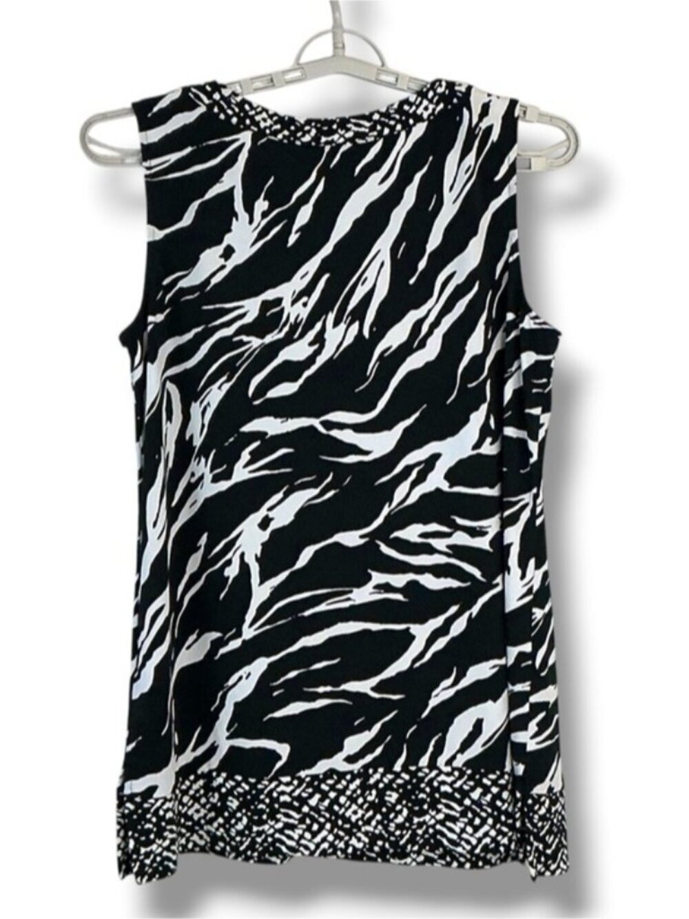 Zebra Animal Print Top Sleeveless Kehole Tunic Tank Blouse Black White Large - Picture 9 of 16